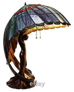 Beautiful Flying Lady Lamp, Tiffany Style Stain Glass, Iridescent Wings, 26 in