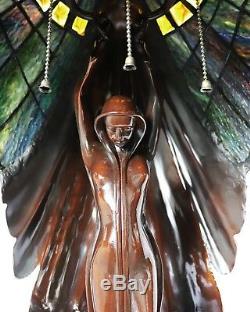 Beautiful Flying Lady Lamp, Tiffany Style Stain Glass, Iridescent Wings, 26 in