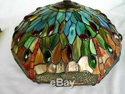 Beautiful Large Tiffany Reproduction Stained Glass Lamp Shade Jeweled DragonFly