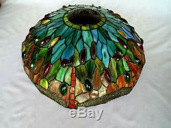 Beautiful Large Tiffany Reproduction Stained Glass Lamp Shade Jeweled DragonFly