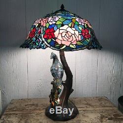Beautiful Leaded Glass Tiffany Style Peacock 3 Way Lamp Stained Reproduction