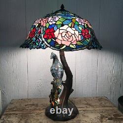 Beautiful Leaded Glass Tiffany Style Peacock 3 Way Lamp Stained Reproduction