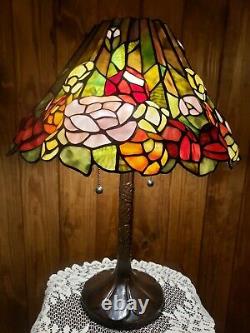 Beautiful Vintage Tiffany Style Leaded Stained Glass Accordion Pleated Lamp