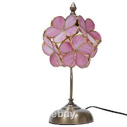 Bedroom Bedside Lamp Pink Stained Glass Table/Desk Lamp withPetal Lampshade E27