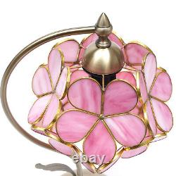 Bedroom Bedside Lamp Pink Stained Glass Table/Desk Lamp withPetal Lampshade E27