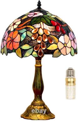 Bedside Table Lamp LED E26 Bulb Tiffany Stained Glass Grape Rose Handmade Shade