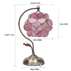 Bedside Table Lamp Stained Glass Pink Flower Glass Table Desk Reading Light