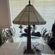 Beige Stained Glass Style Empire Shade Table Lamp Pull Chain Brown Base