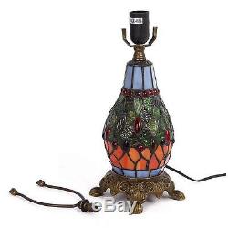 Bieye 12-inches Dragonfly Tiffany Style Stained Glass Table Lamp Lighted Base