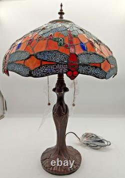 Bieye Dragonfly Tiffany Style Stained Glass Table Lamp 16w X 24h