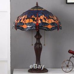 Bieye Dragonfly Tiffany Style Stained Glass Table Lamp Bedside 16W Orange Blue