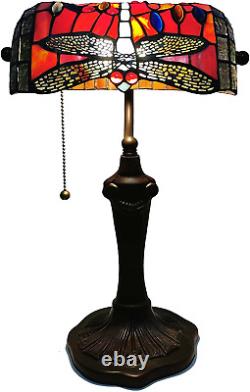 Bieye L10057 Dragonfly Tiffany Style Stained Glass Bankers Desk Lamp Table Lamp