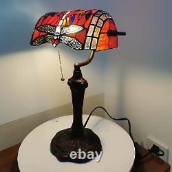 Bieye L10057 Dragonfly Tiffany Style Stained Glass Bankers Desk Lamp Table Lamp