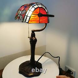 Bieye L10057 Dragonfly Tiffany Style Stained Glass Bankers Desk Lamp Table Lamp