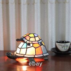 Bieye L10217 Tortoise Tiffany Style Stained Glass Accent Table Lamp Night Light