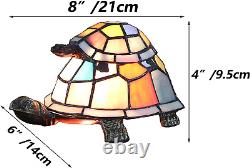 Bieye L10217 Tortoise Tiffany Style Stained Glass Accent Table Lamp Night Light