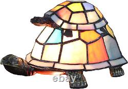 Bieye L10217 Tortoise Tiffany Style Stained Glass Accent Table Lamp Night Light