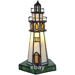Bieye L10221 Lighthouse 10 inch Tiffany Style Stained Glass Accent Table Lamp