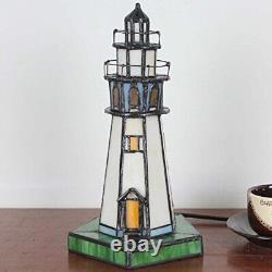 Bieye L10221 Lighthouse 10 inch Tiffany Style Stained Glass Accent Table Lamp