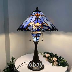 Bieye L10684 Baroque Tiffany Style Stained Glass Table Lamp with 16 Inch Wide Bl