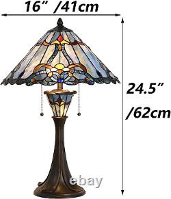 Bieye L10684 Baroque Tiffany Style Stained Glass Table Lamp with 16 Inch Wide Bl