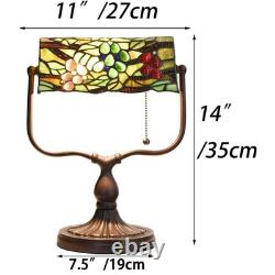 Bieye L10764 Grape Stained Glass Banker Desk Lamp Reading