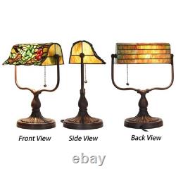 Bieye L10764 Grape Stained Glass Banker Desk Lamp Reading