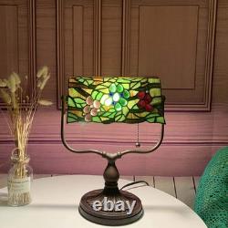 Bieye L10764 Grape Stained Glass Banker Desk Lamp Reading