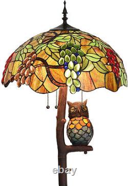 Bieye L10766 Grapes Tiffany Style Stained Glass Double-Lit Floor Lamp with Owl