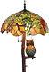 Bieye L10766 Grapes Tiffany Style Stained Glass Double-lit Floor Lamp With Owl