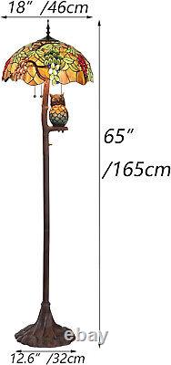 Bieye L10766 Grapes Tiffany Style Stained Glass Double-Lit Floor Lamp with Owl