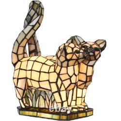 Bieye L10771 Cats in Love Tiffany Style Stained Glass Accent Table Lamp Night