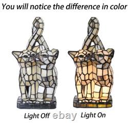 Bieye L10771 Cats in Love Tiffany Style Stained Glass Accent Table Lamp Night