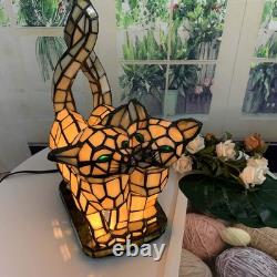 Bieye L10771 Cats in Love Tiffany Style Stained Glass Accent Table Lamp Night