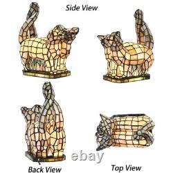 Bieye L10771 Cats in Love Tiffany Style Stained Glass Accent Table Lamp Night