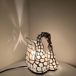Bieye L10773 White Swans Tiffany Style Stained Glass Accent Table Lamp Night