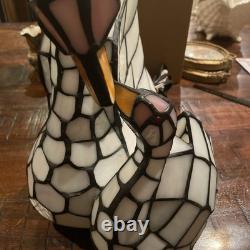 Bieye L10773 White Swans Tiffany Style Stained Glass Accent Table Lamp Night