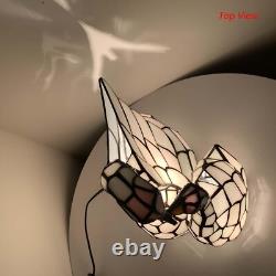 Bieye L10773 White Swans Tiffany Style Stained Glass Accent Table Lamp Night