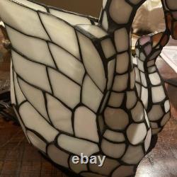 Bieye L10773 White Swans Tiffany Style Stained Glass Accent Table Lamp Night
