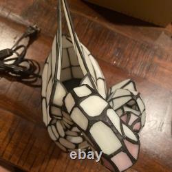 Bieye L10773 White Swans Tiffany Style Stained Glass Accent Table Lamp Night