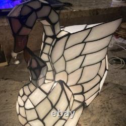 Bieye L10773 White Swans Tiffany Style Stained Glass Accent Table Lamp Night