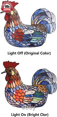 Bieye L10834 Colorful Rooster Tiffany Style Stained Glass Accent Table Lamp Nigh
