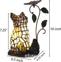 Bieye L10891 Tiffany-Style Stained Glass Cat Accent Table 10-inch, Orange