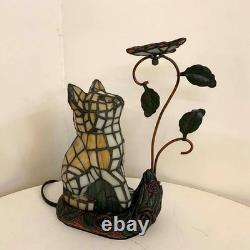 Bieye L10891 Tiffany-Style Stained Glass Cat Accent Table 10-inch, Orange