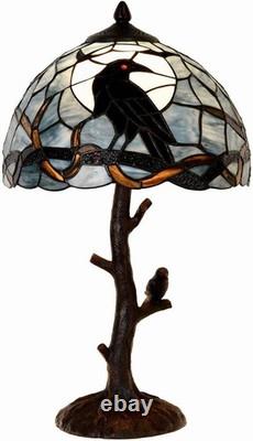 Bieye L10956 Raven Sitting on Bare Tree Branch in Full Moon Night Tiffany Style