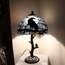 Bieye L10956 Raven Sitting on Bare Tree Branch in Full Moon Night Tiffany Style
