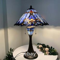 Bieye Tiffany Style Stained Glass Baroque Table Lamp Night Light 16W24H Blue