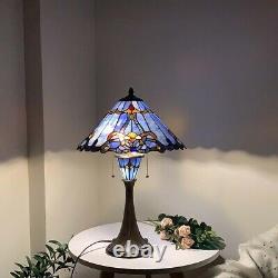 Bieye Tiffany Style Stained Glass Baroque Table Lamp Night Light 16W24H Blue