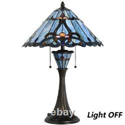 Bieye Tiffany Style Stained Glass Baroque Table Lamp Night Light 16W24H Blue