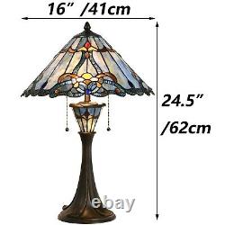 Bieye Tiffany Style Stained Glass Baroque Table Lamp Night Light 16W24H Blue